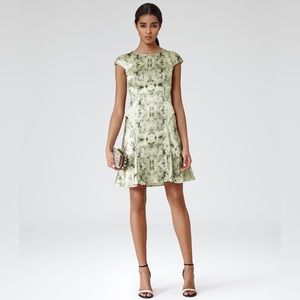 Reiss Skala print lime green silk dress